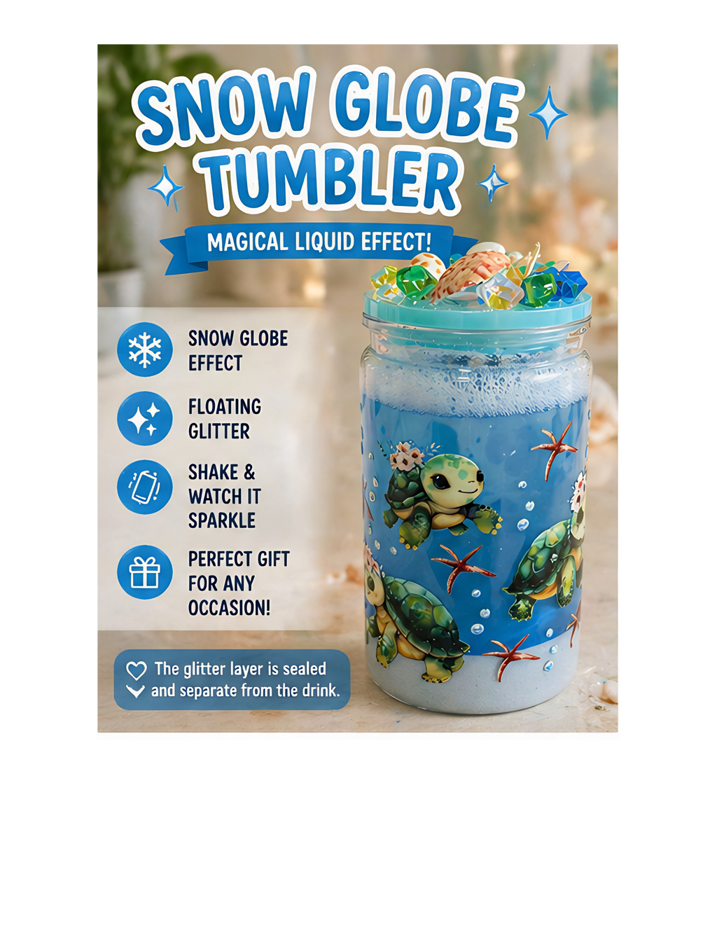 Snow Globe de Cristal “Ocean Dreams” – Vaso Decorativo con Arena Real y Diseño Marino