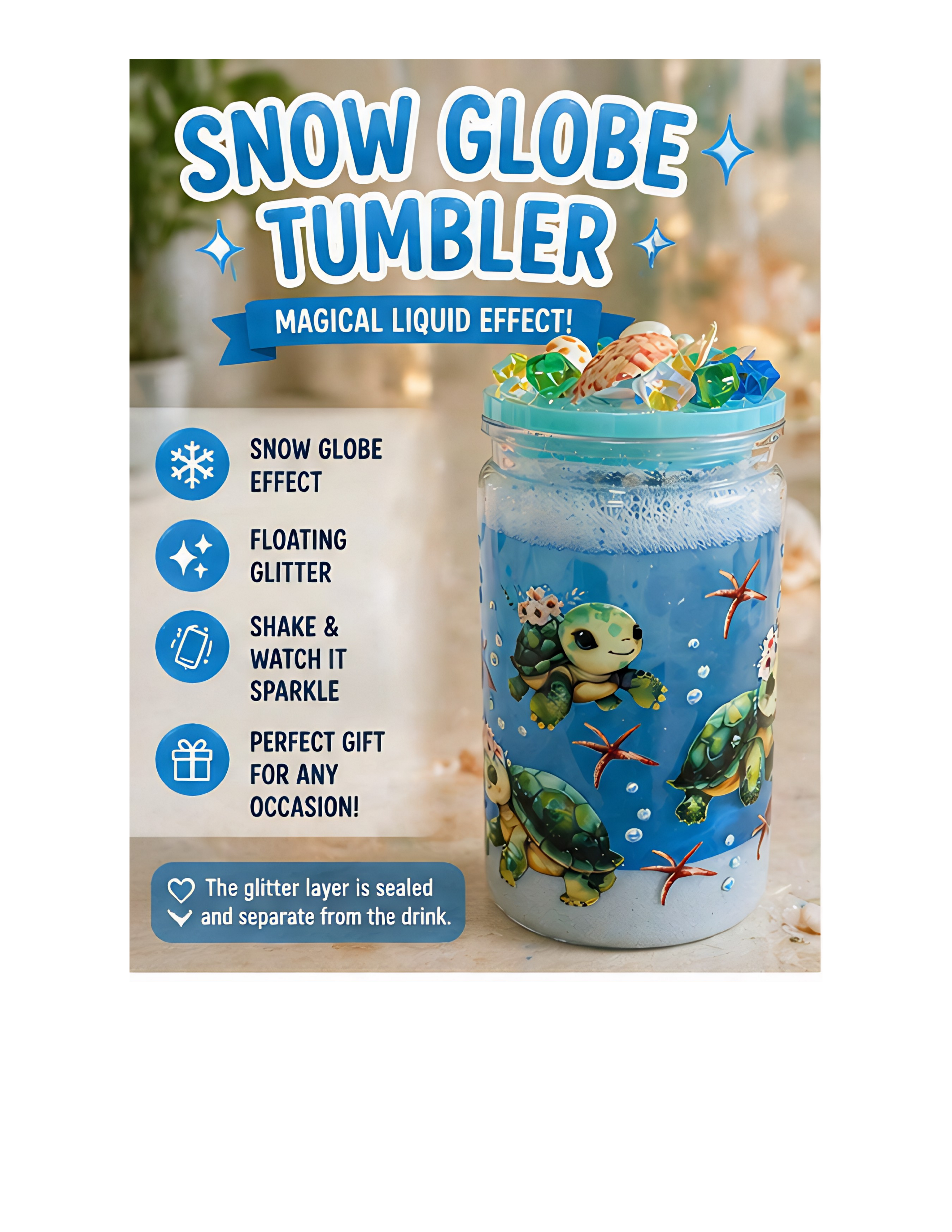 Snow Globe de Cristal “Ocean Dreams” – Vaso Decorativo con Arena Real y Diseño Marino