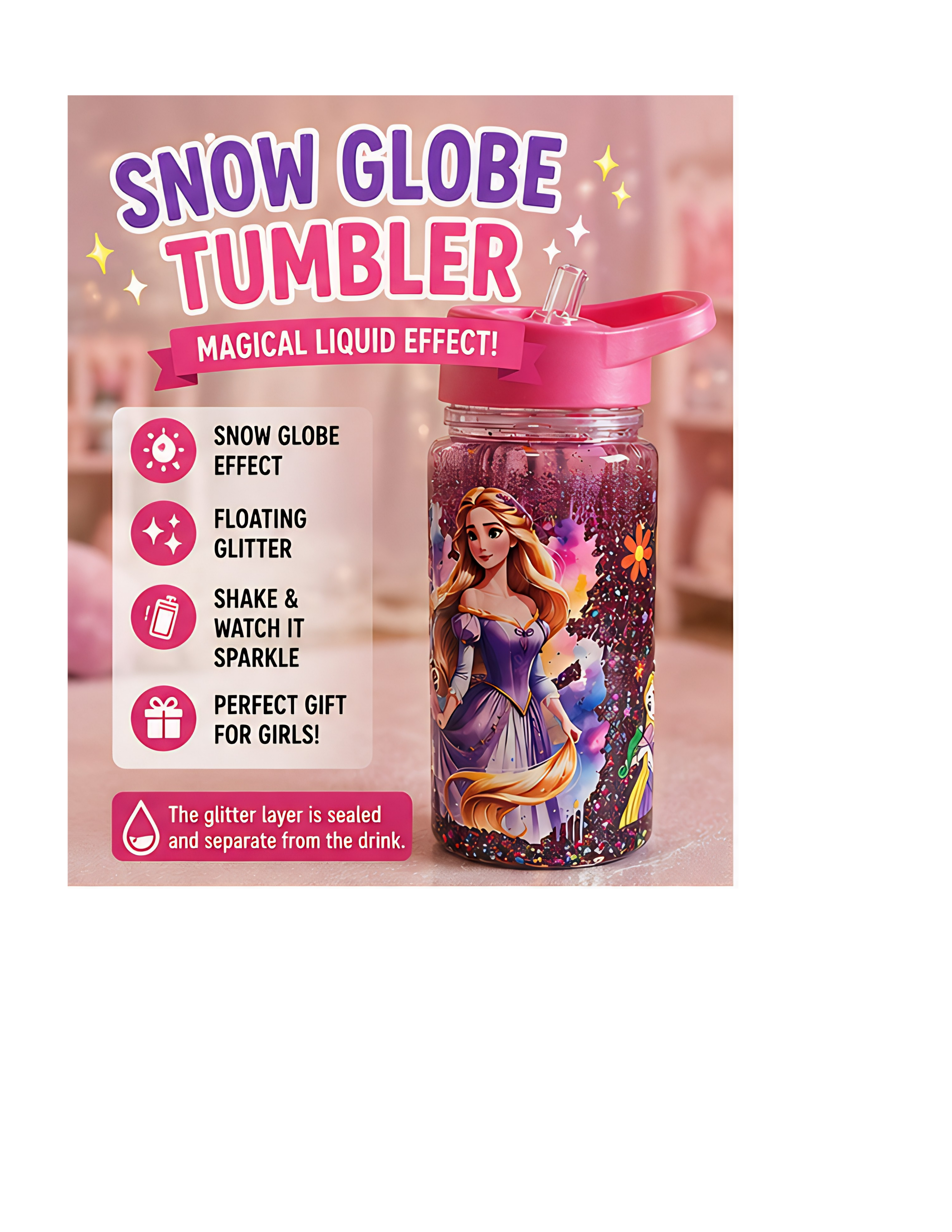 Kids Snow Globe Tumbler 10oz  Cup with Straw – Fun Designs