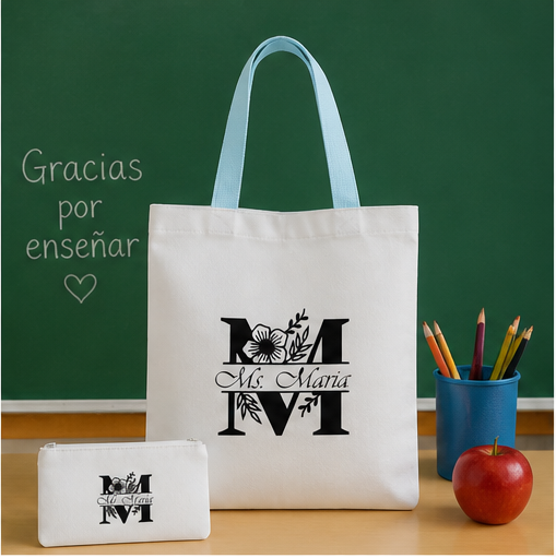 Personalized Teacher Tote Bag + Pouch Set (Thank You Gift)