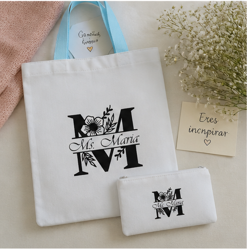 Personalized Teacher Tote Bag + Pouch Set (Thank You Gift)