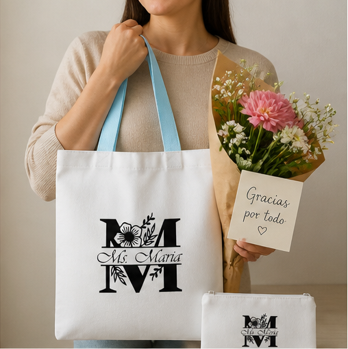 Personalized Teacher Tote Bag + Pouch Set (Thank You Gift)
