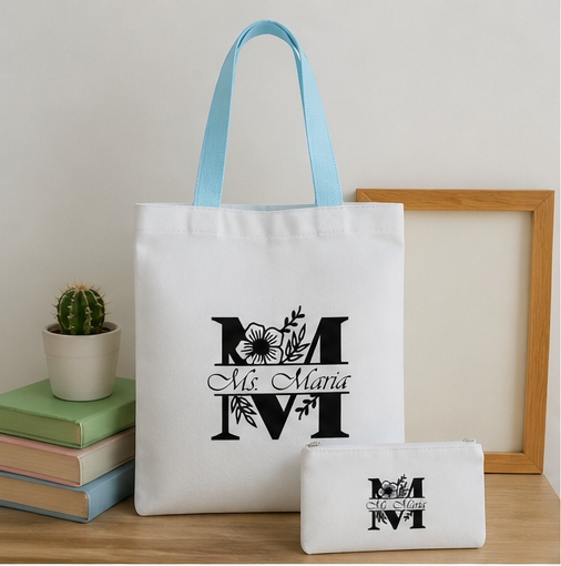 Personalized Teacher Tote Bag + Pouch Set (Thank You Gift)
