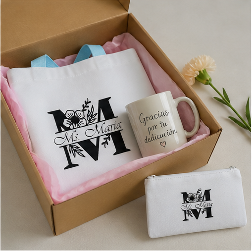 Personalized Teacher Tote Bag + Pouch Set (Thank You Gift)