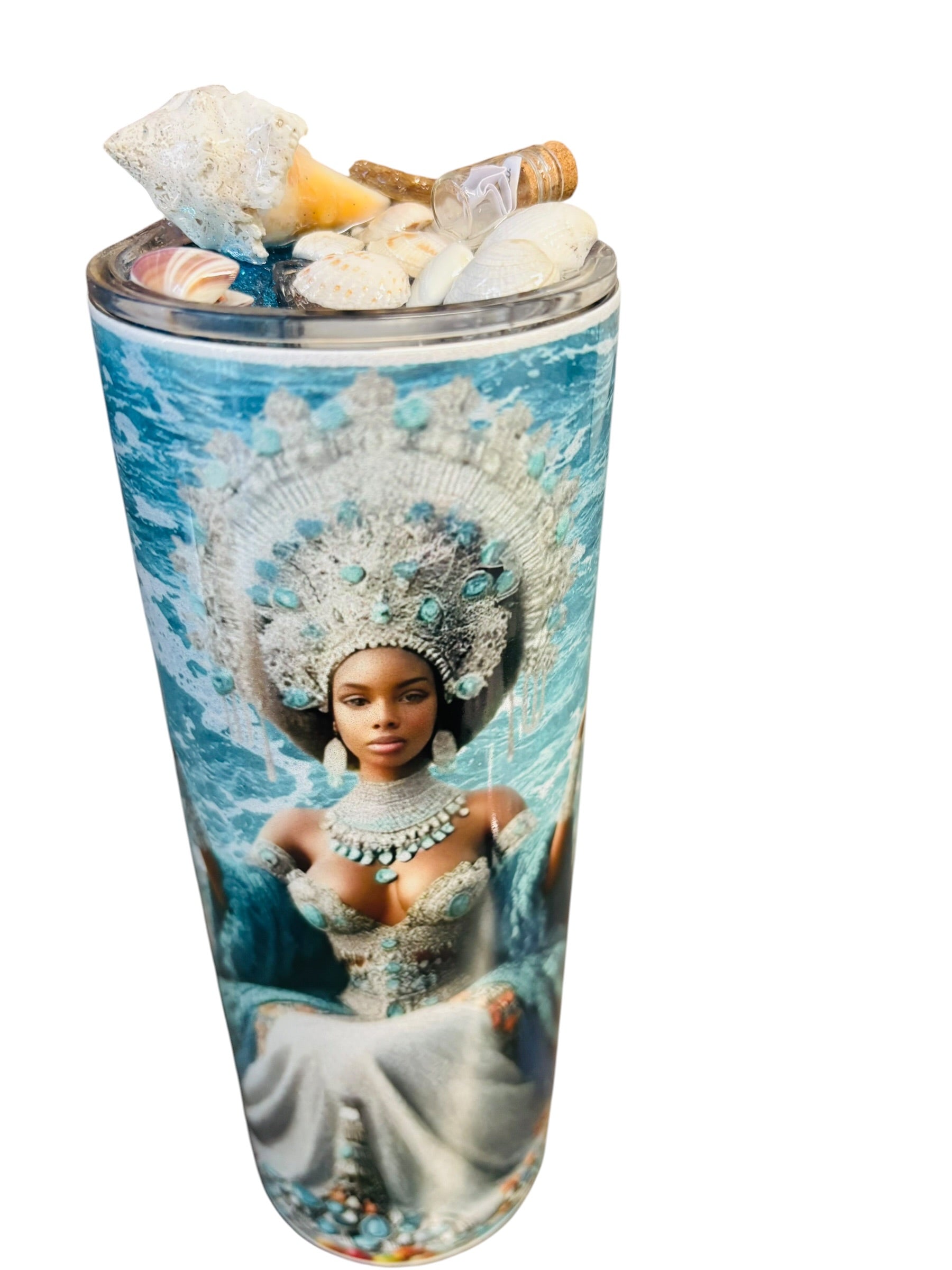 Tumbler Yemayá – Vaso Térmico 20oz Inspirado en la Reina del Mar | Diseño Espiritual Yoruba