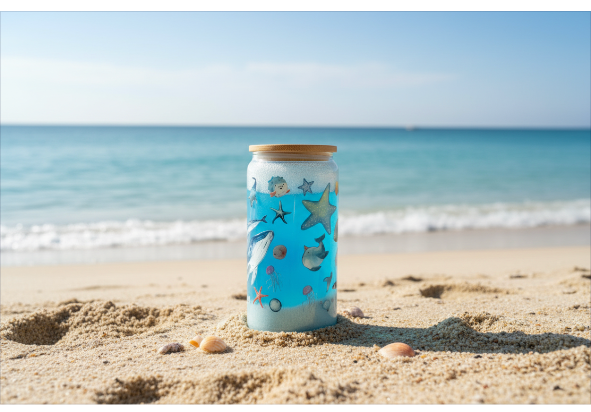 Snow Globe de Cristal “Ocean Dreams” – Vaso Decorativo con Arena Real y Diseño Marino