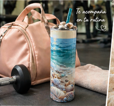Ocean Beach Tumbler 🐚 Decorated Lid Cup with Straw & Cleaner – Summer Drinkware